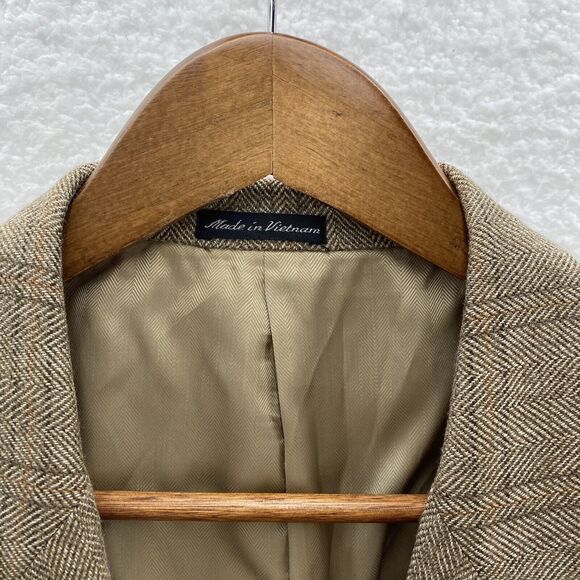 Club Room Blazer 42R Cashmere Blend Herringbone Beige Plaid 2 Button Sport Coat - Picture 10 of 16